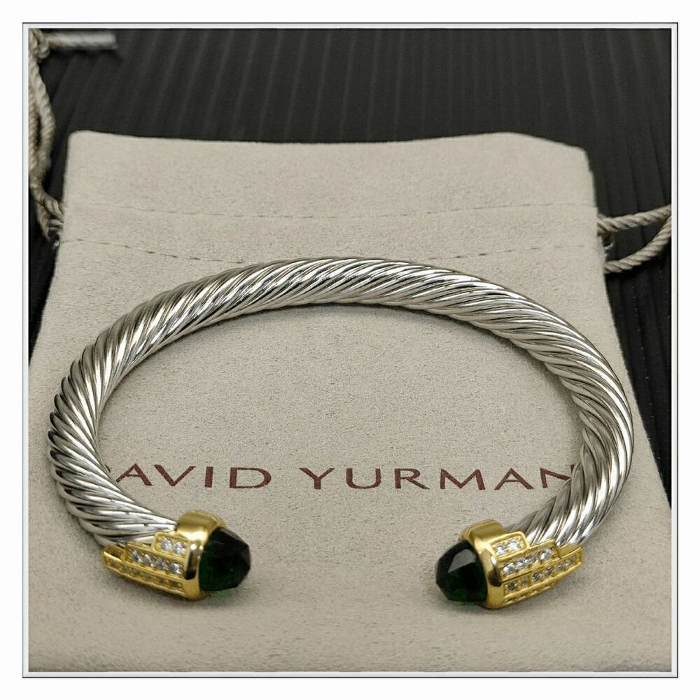David Yurman 7mm diamond, gold-plated, sterling silver, green diamond bracelet
